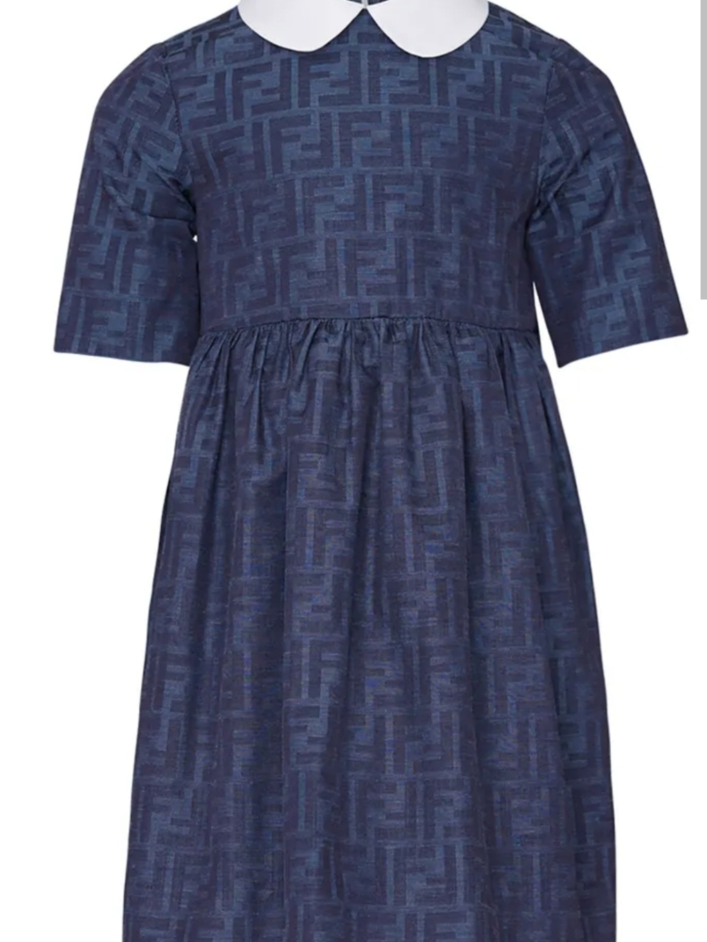 Fendi Navy Monogram Dress with White Peter Pan Collar